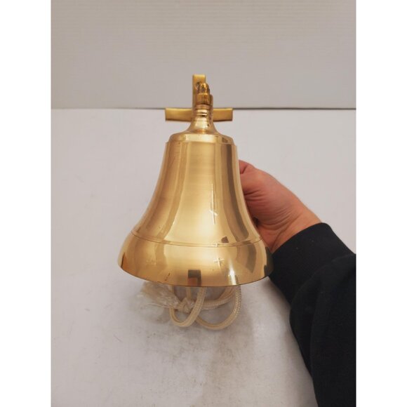 Large Vintage Brass Dinner Ship Bell Anchor Wall Mount Decor - Picture 6 of 10